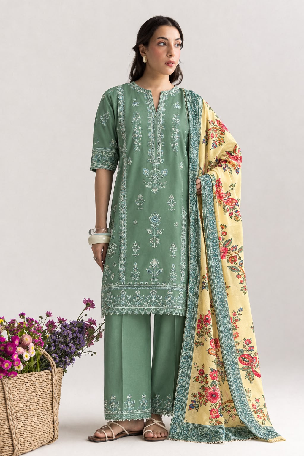 COCO 9061 Premium Dhanak Embroidered 3-Piece Unstitched Winter Suit