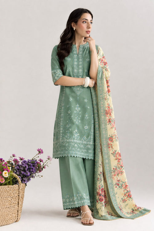 COCO 9061 Premium Dhanak Embroidered 3-Piece Unstitched Winter Suit