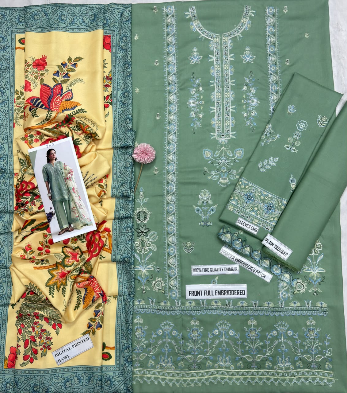 COCO 9061 Premium Dhanak Embroidered 3-Piece Unstitched Winter Suit