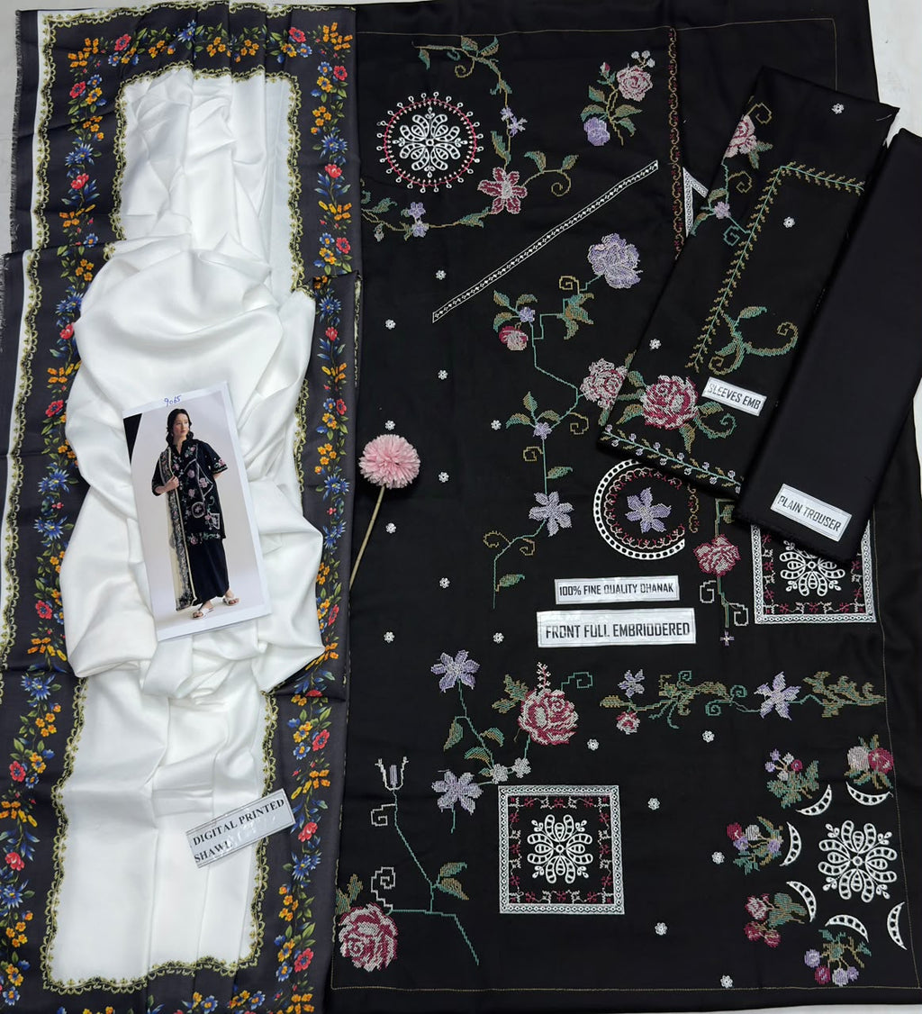 COCO 9065 Premium Dhanak Embroidered 3-Piece| Unstitched Winter Suit